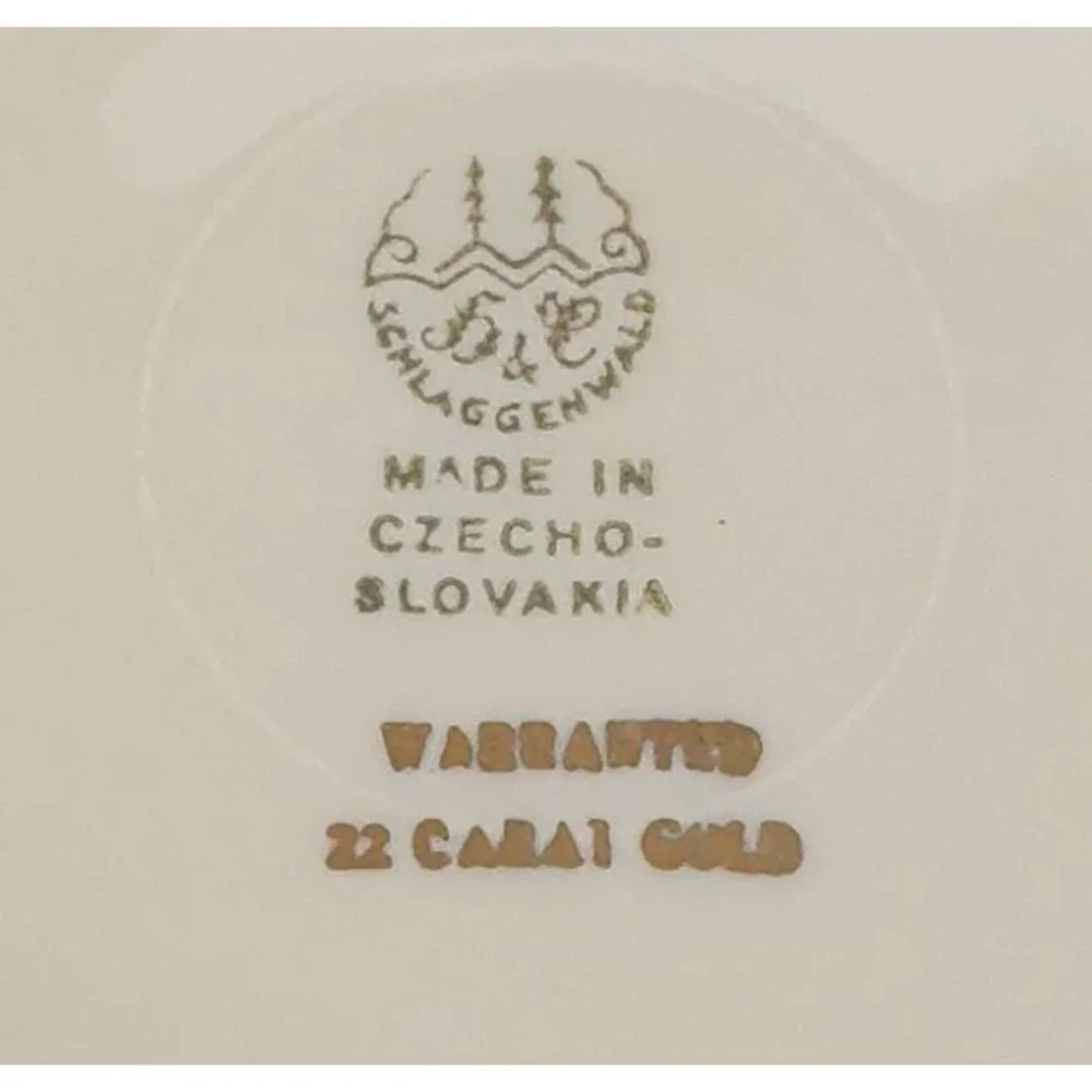 Schlaggenwald Czechoslovakia 22K‎ Gold Gilt Cabinet Plate Floral Center VTG